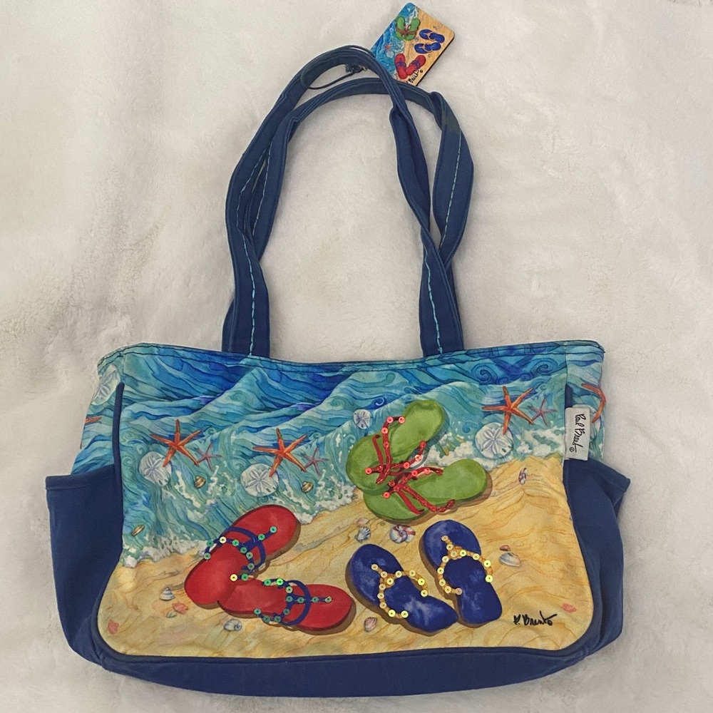 Paul Brent Colorful Beach Scene Tote. Beautiful vibrant colors. 16” x 9” x 4”